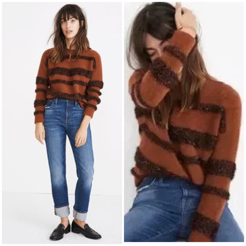 Madewell Tinsel-Stripe Pullover Crew Neck Sweater in Afterglow S EUC Wool Blend